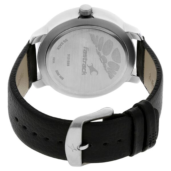 Quartz Analog Grey Dial Leather Strap Watch for Guys