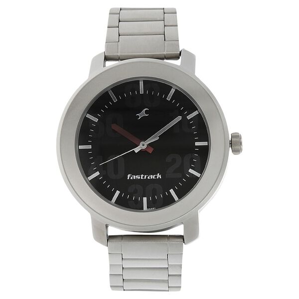 Quartz Analog Black Dial Stainless Steel Strap Watch for Guys