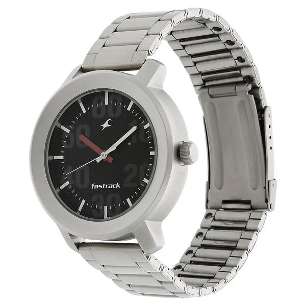 Quartz Analog Black Dial Stainless Steel Strap Watch for Guys