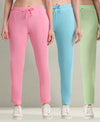 T.T. Women Regular Fit Poly Jersey Solid Trackpant Pack Of 3-Green-Pink-Turquoise