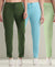 T.T. Women Regular Fit Poly Jersey Solid Trackpant Pack Of 3-Green-Olive-Turquoise