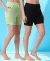 T.T. Women Regular Fit Poly Jersey Solid Short Pack Of 2-Black-Green