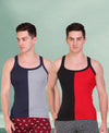 T.T. Men DesignerGym Vest Pack Of 2 Black-Red -Blue-Grey