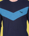 HiFlyers Men Round Neck Full Sleeve Cut & Sew Navy-Sky Blue T-Shirt