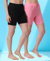 T.T. Women Regular Fit Poly Jersey Solid Short Pack Of 2-Black-Pink