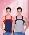 T.T. Men DesignerGym Vest Pack Of 2 Grey-Blue-Blue-Red