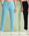 T.T. Women Regular Fit Poly Jersey Solid Trackpant Pack Of 3-Black-Green-Turquoise