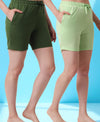 T.T. Women Regular Fit Poly Jersey Solid Short Pack Of 2-Olive-Green