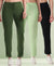 T.T. Women Regular Fit Poly Jersey Solid Trackpant Pack Of 3-Black-Green-Olive