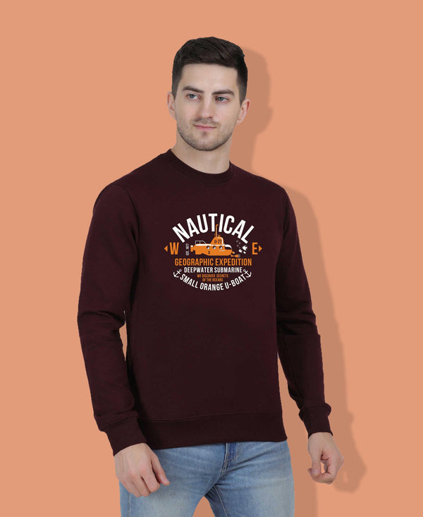 Hiflyers Men|Regular Fit|Chest Printed Cotton Fleece|Soft Stylish Casual Winter Wear Sweatshirt|Wine-P19