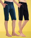 T.T. Men Regular Fit Poly Jersey Capri With Side Piping Pack Of 2-Airforce-Navy