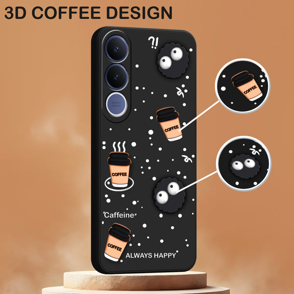 Mobielectro Cute Fun Cartoon 3DBear Coffee Case for Vivo V70 FE - Black