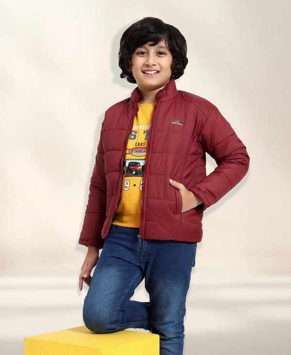 HiFlyers Boys Regular Fit | Polyster |Fluffy Full Sleeves |Quilted Insulation|High Neck Stand Collar|Zipper Jacket -Red