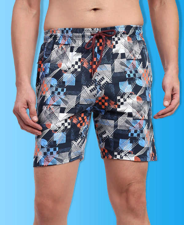 T.T. Men Regular Fit Cotton Polyster Printed Short With Zip Pocket Pack Of 1-Blue
