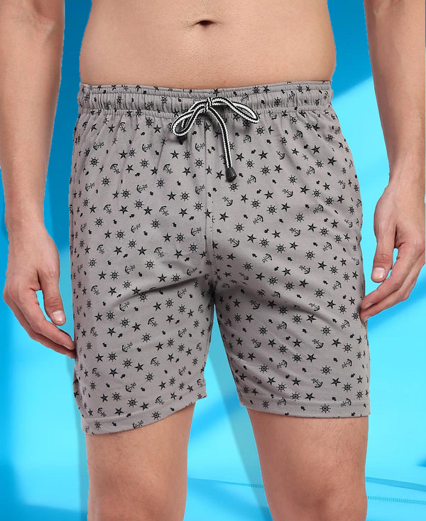 T.T. Men Regular Fit Cotton Polyster Printed Short With Zip Pocket Pack Of 1-Grey Anchor