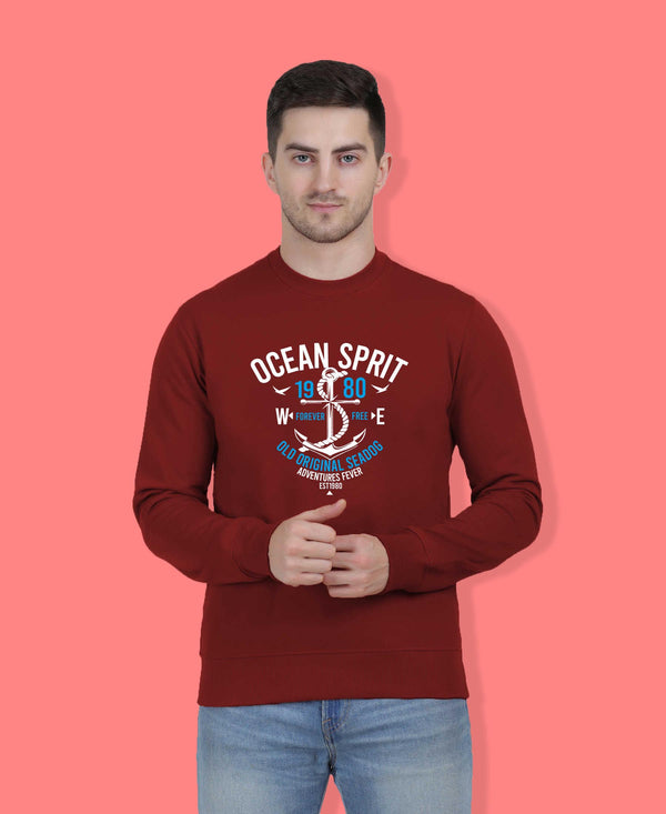 Hiflyers Men|Regular Fit|Chest Printed Cotton Fleece|Soft Stylish Casual Winter Wear Sweatshirt|Maroon-P10