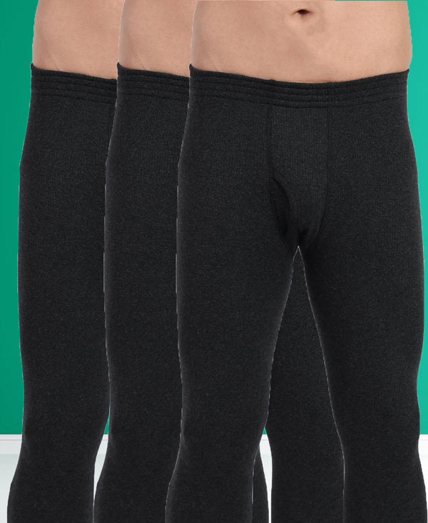 T.T. Men Regular Fit Cotton Rich With Elastomeric Finish Thermal Trouser Pack Of 3-Black
