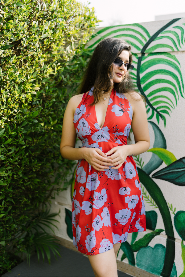 Red floral dress