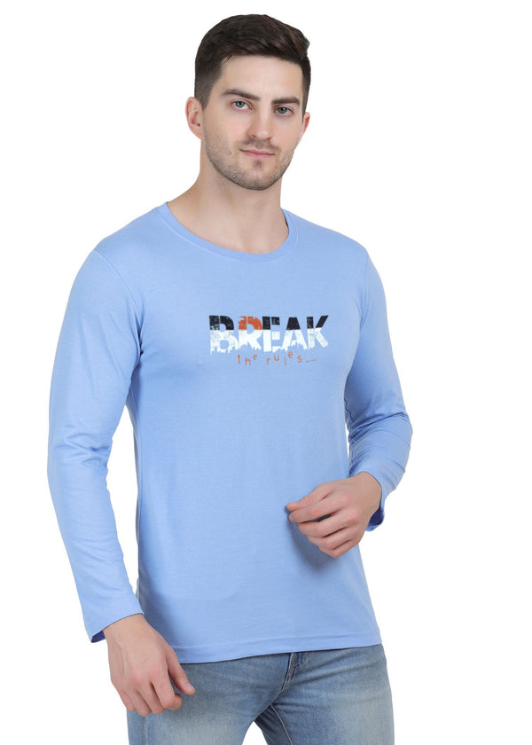 Hiflyers Mens Sky Blue Regular FitPrinted Round Neck Full Sleev Tshirt