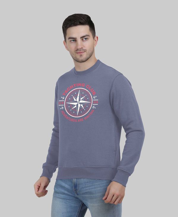Hiflyers Men|Regular Fit|Chest Printed Cotton Fleece|Soft Stylish Casual Winter Wear Sweatshirt|Steel Grey-P18