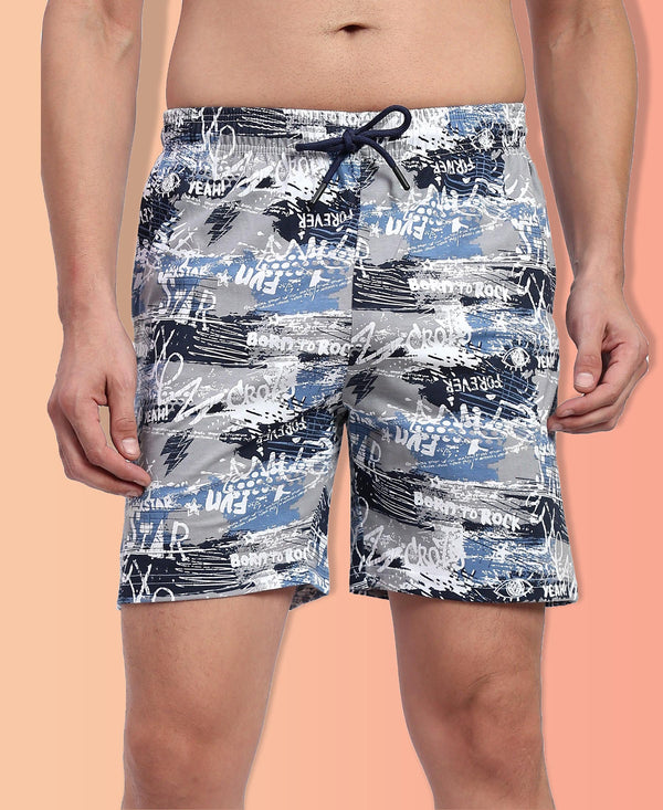 T.T. Men Regular Fit Cotton Polyster Printed Short With Zip Pocket Pack Of 1-Steel Grey