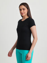 T.T. Women Solid Regular Fit Poly Round Neck Tshirts -Black