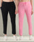 T.T. Women Regular Fit Poly Jersey Solid Trackpant Pack Of 2-Black-Pink