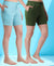 T.T. Women Regular Fit Poly Jersey Solid Short Pack Of 2-Olive-Turquoise