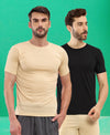 T.T. Men Slim Fit Poly Jersey Round Neck Half Sleeve T-Shirt Pack Of 2 Black-Skin