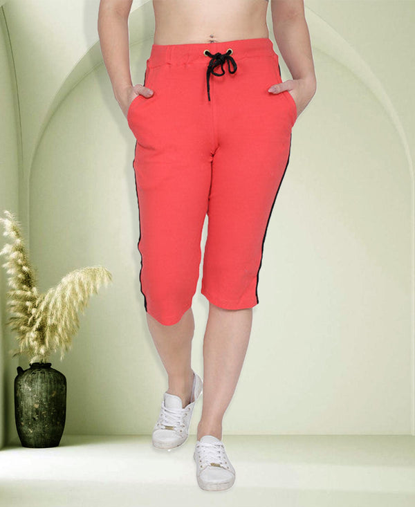 T.T. Women Solid Cotton Capri Carrot