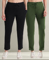 T.T. Women Regular Fit Poly Jersey Solid Trackpant Pack Of 2-Black-Olive