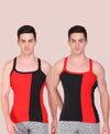 T.T. Men DesignerGym Vest Pack Of 2 Red-Black-Black-Red