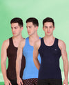 T.T. Men Solid Pack Of 3 Dyed Vest Assorted