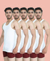 T.T. Men Derby White Vest (Pack Of 5)