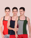 T.T. Men DesignerGym Vest Pack Of 3 Blue-Maroon -Grey Olive-Red-Black