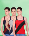T.T. Men DesignerGym Vest Pack Of 3 Red-Black -Grey-Navy -Navy-Maroon