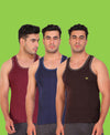 T.T. Men Regular Solid Pack Of 3 Dyed Vest Assorted