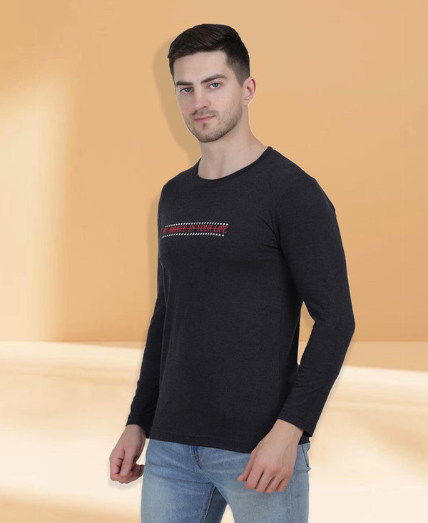 HiFlyers Men Anthra Regular Fit Printed Round Neck T-Shirt