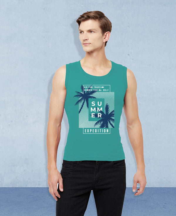 T.T. Men Cool Cotton Printed Regular Fit Round Neck Muscle Tees Pack Of 1 Green
