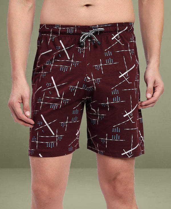 T.T. Men Regular Fit Cotton Polyster Printed Short With Zip Pocket Pack Of 1-Maroon