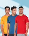 HiFlyers Men Slim Fit Solid Pack Of 3 Premium Rn T-Shirt Deep Atlantic-Red-Gold