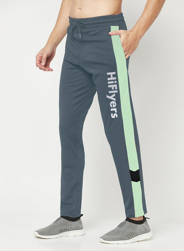 Hiflyers Mens Anthra-Green Slim Fit Cut & Sew Sports Trackpant( 4 Way Strachable)
