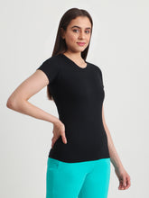 T.T. Women Solid Regular Fit Poly Round Neck Tshirts -Black