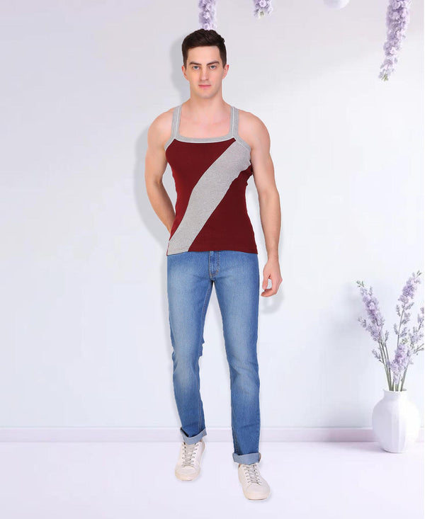 T.T. Men DesignerGym Vest Pack Of 2 Red-Black -Maroon-Grey