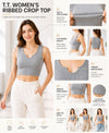 T.T. Women|Ribbed Crop Top|Sleeveless Notch Neck Slim Fit Aesthetic Streetwear Top|Stretchable Cotton Fabric|Tshirt|Top||Grey