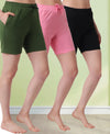 T.T. Women Regular Fit Poly Jersey Solid Short Pack Of 3-Black-Olive-Pink