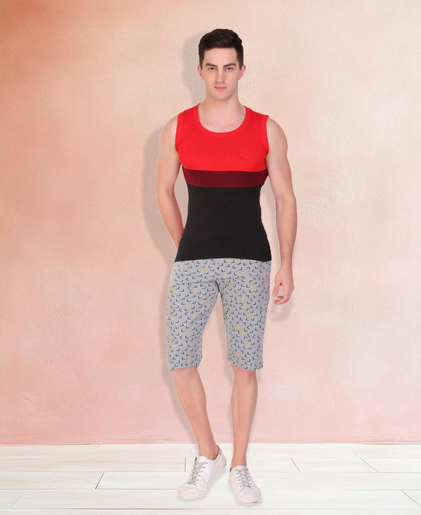 T.T. Men DesignerGym Vest Pack Of 2 Red-Black -Black-Red