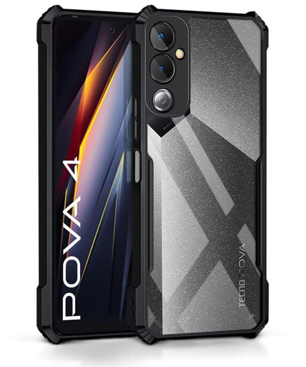 Mobielectro Camera Bump Protection | Slim Stylish 360 Protection Design |Crystal Clear | Shockproof Eagle Back Cover for Tecno Pova 4 - Black