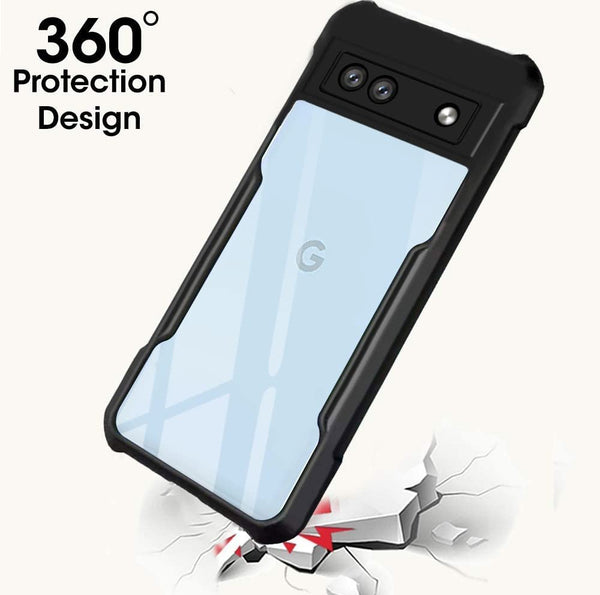 Mobielectro Camera Bump Protection | Slim Stylish 360 Protection Design |Crystal Clear | Shockproof Eagle Back Cover for Pixel 7A - Black