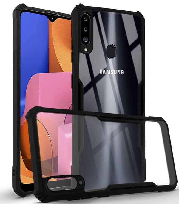 Mobielectro Camera Bump Protection | Slim Stylish 360 Protection Design |Crystal Clear | Shockproof Eagle Back Cover for Samsung A20S - Black